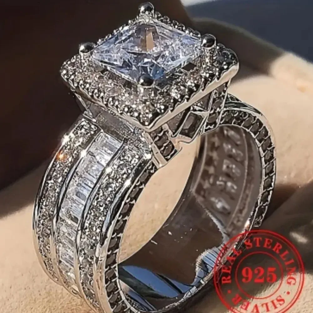 Sterling silver diamond wedding ring sz 8